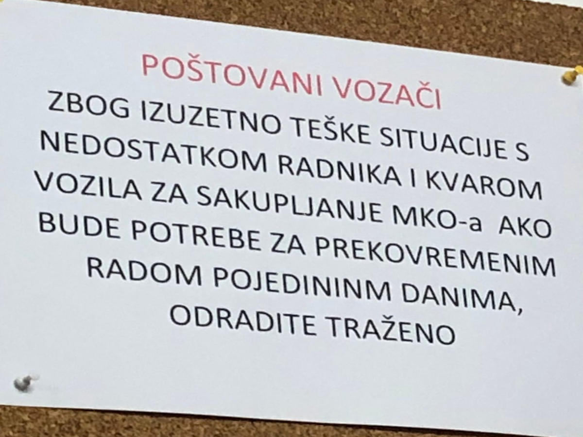 oglasna ploča za prekovremeni rad u Čistoći